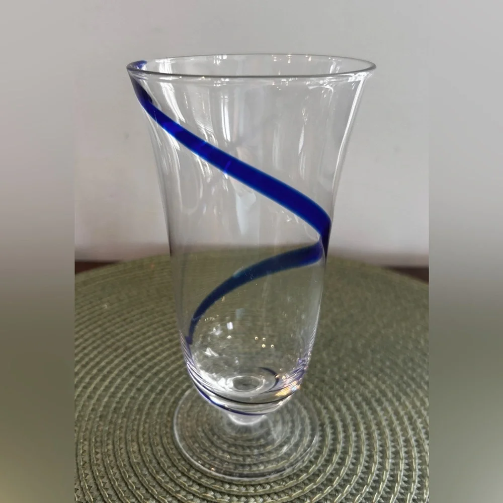 Pier 1 Swirline Cobalt Blue Iced Tea Water Glass 14 ounce in Pristine Condition